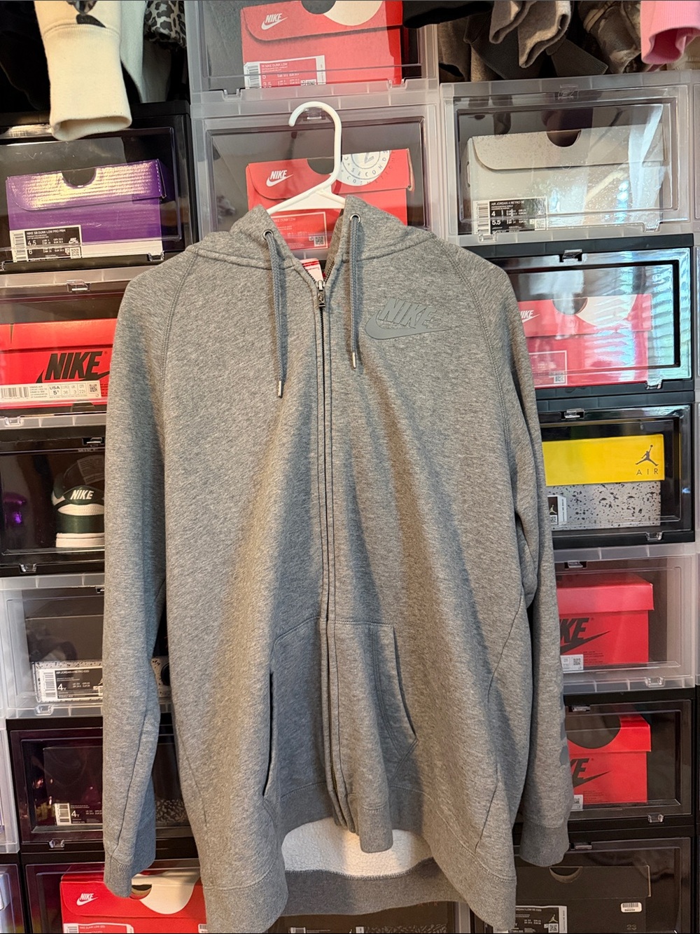 Nike Grey Hooded Full-Zip Sweatshirt with Embossed Logo